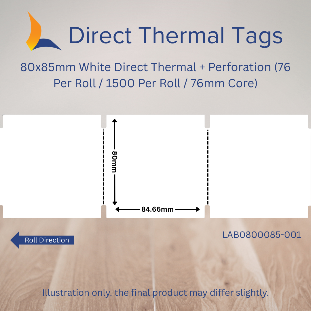 80mm x 85mm Direct Thermal Tags