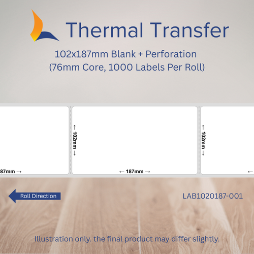 102mm x 187mm Thermal Transfer Labels