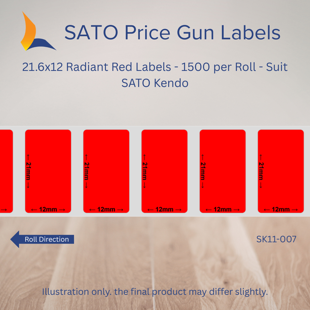 21.6x12 Radiant Red Labels - 1500 per Roll - Suit SATO Kendo