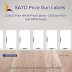 21.6x12 Plain White Price Labels - 1500 per Roll - Suit SATO Kendo