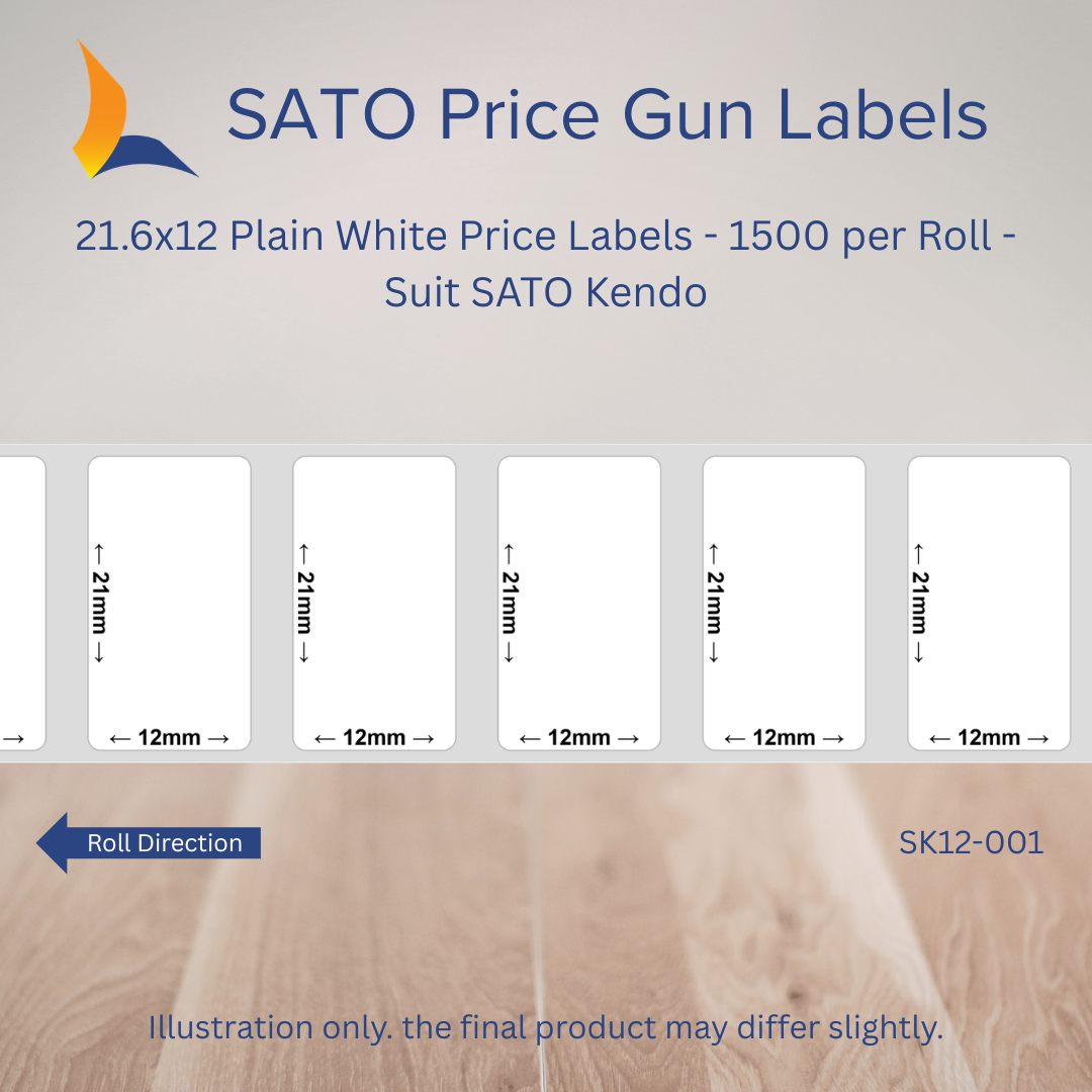 21.6x12 Plain White Price Labels - 1500 per Roll - Suit SATO Kendo