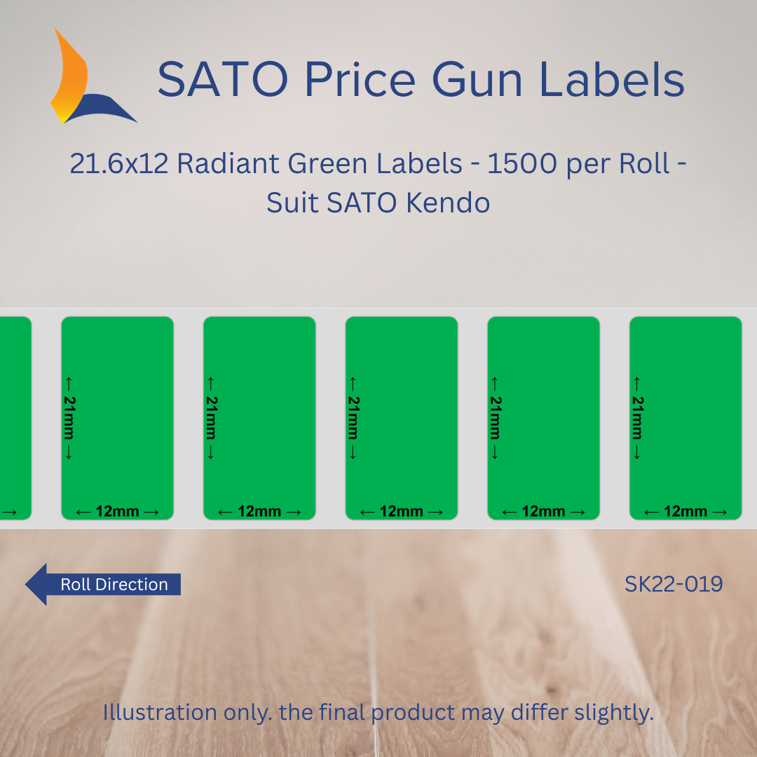 21.6x12 Radiant Green Labels - 1500 per Roll - Suit SATO Kendo