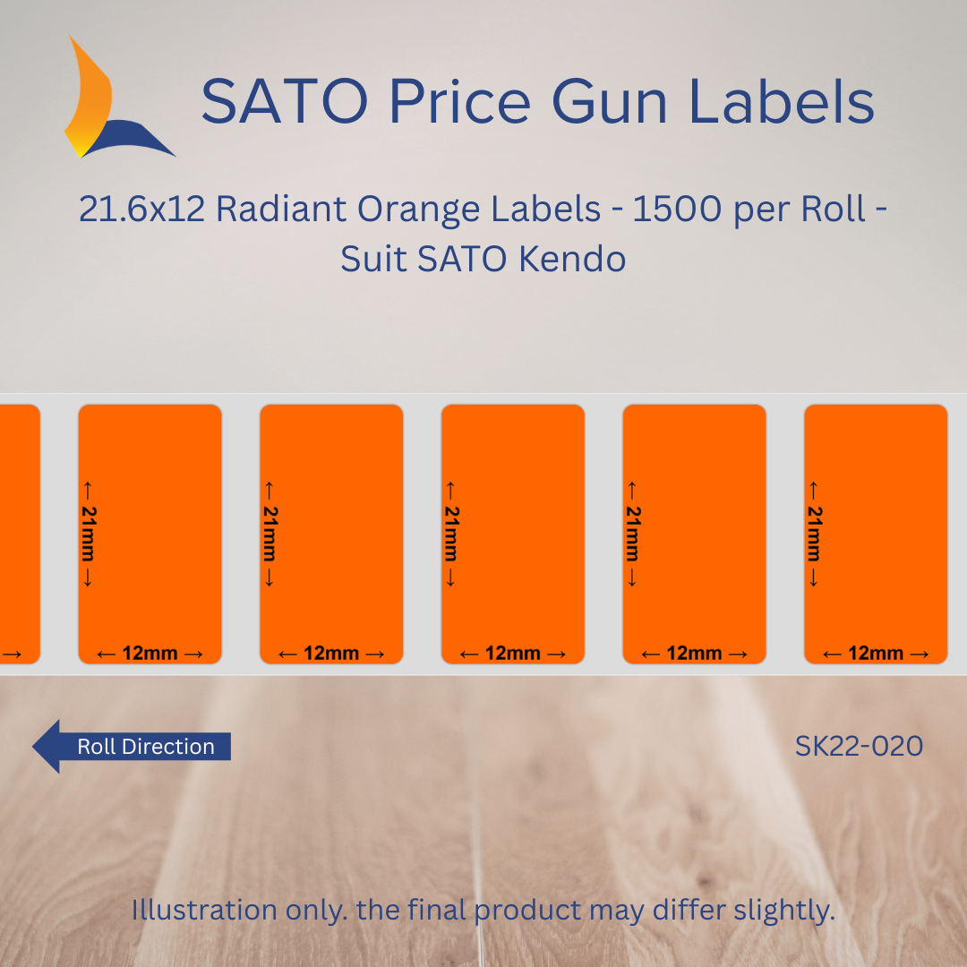 21.6x12 Radiant Orange Labels - 1500 per Roll - Suit SATO Kendo